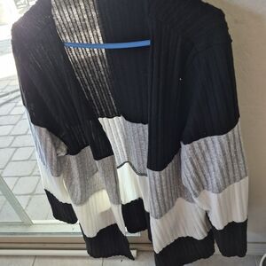 Black and Gray Striped Cardigan